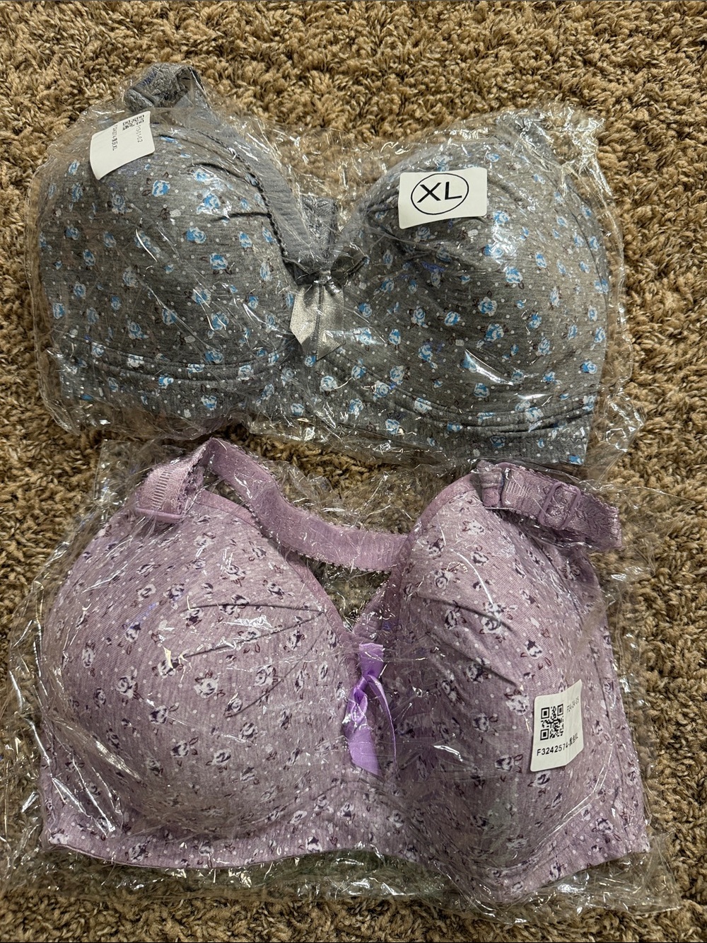 Source Unknown Gray & Lavender Floral Moulded Seamless Bra Duo